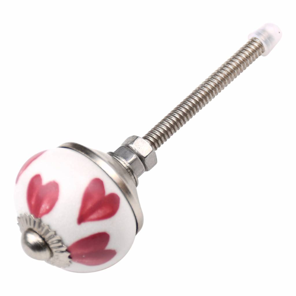 Furniture knob 30mm white pink hearts