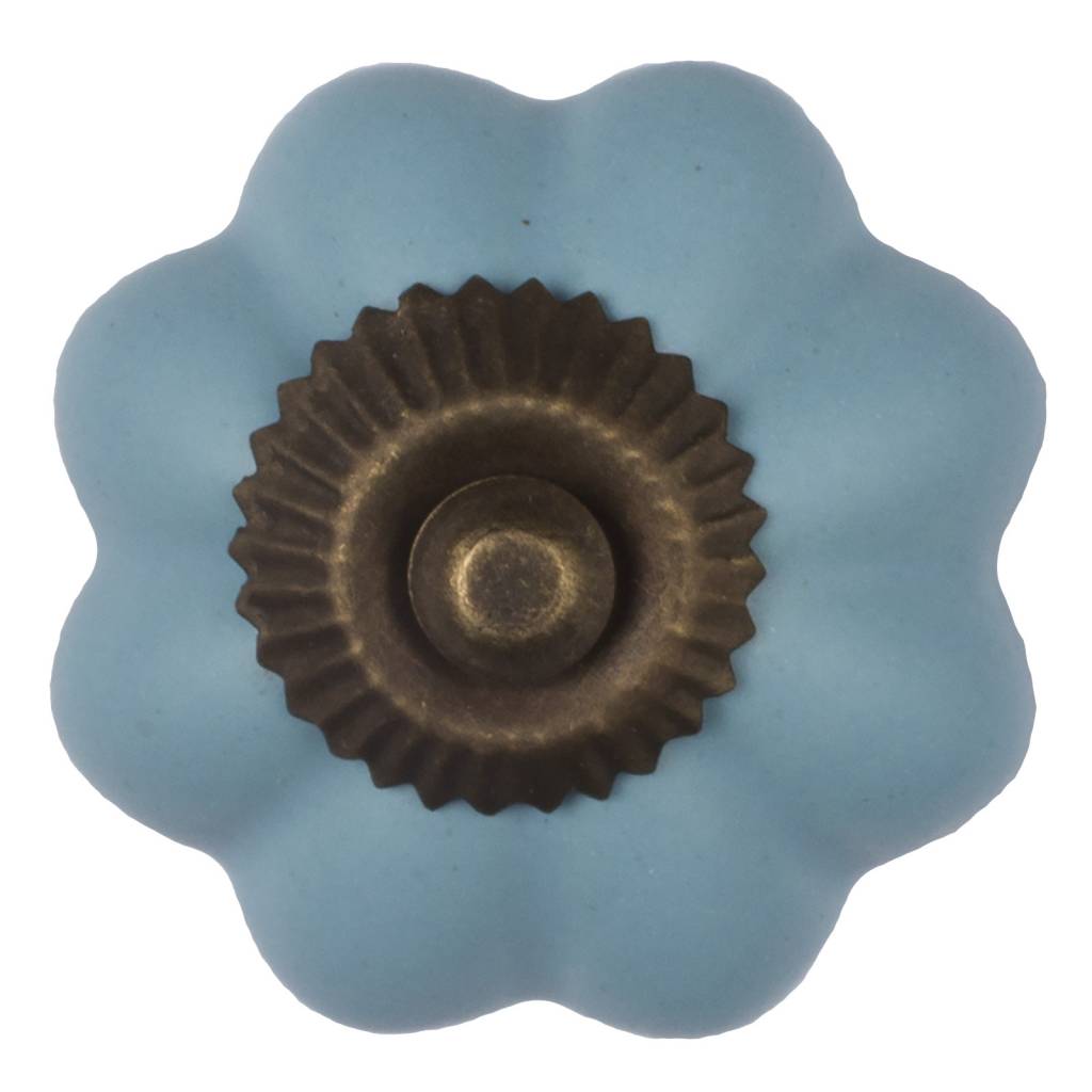 Furniture knob 40mm flower blue - bronze