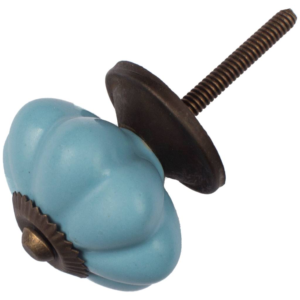 Furniture knob 40mm flower blue - bronze