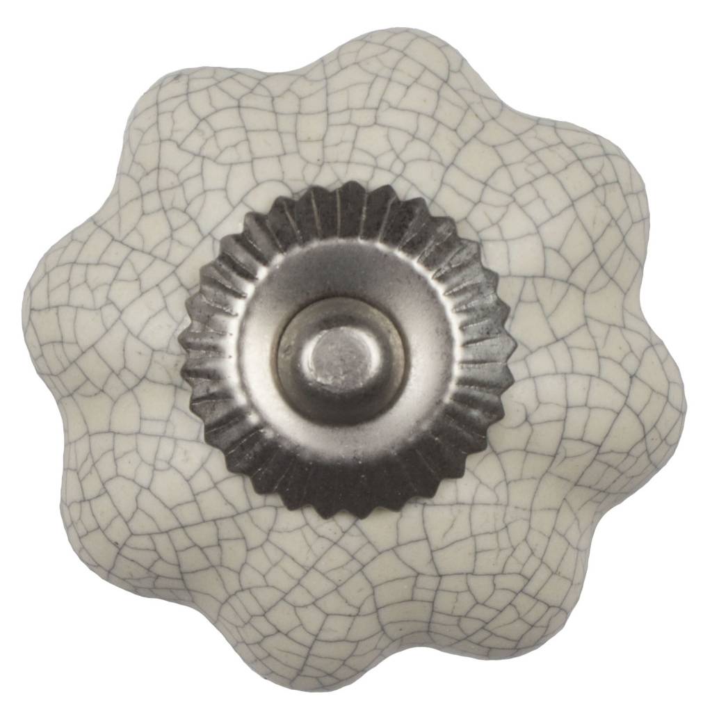 Furniture knob 40mm cream white flower crackled - fine