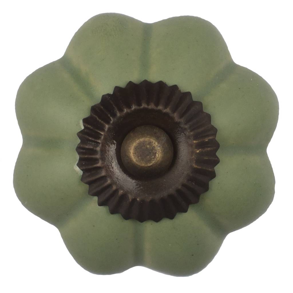 Furniture knob 40mm flower green - bronze