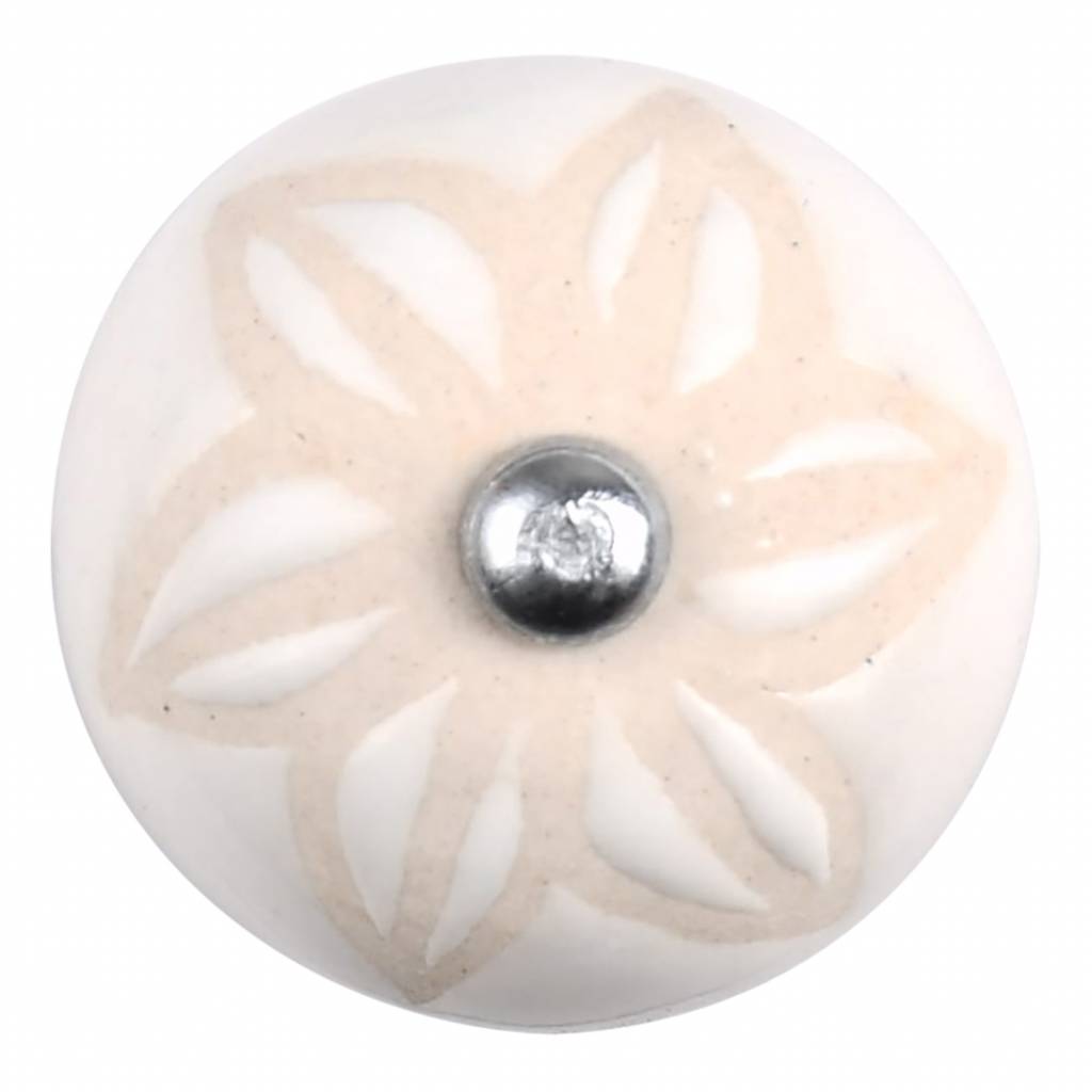 Furniture knob 40mm white beige flower