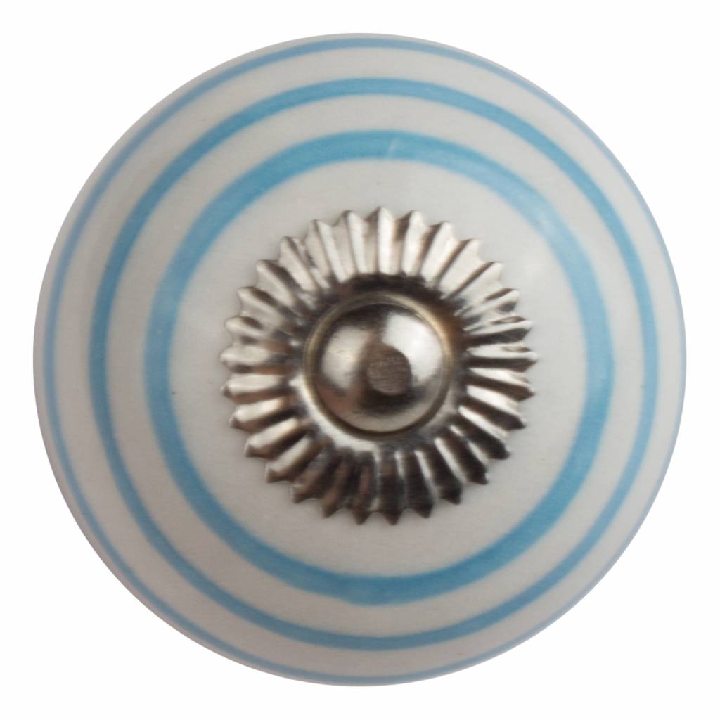 Furniture knob 40mm white with blue stripes