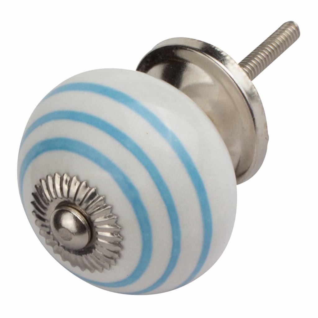 Furniture knob 40mm white with blue stripes