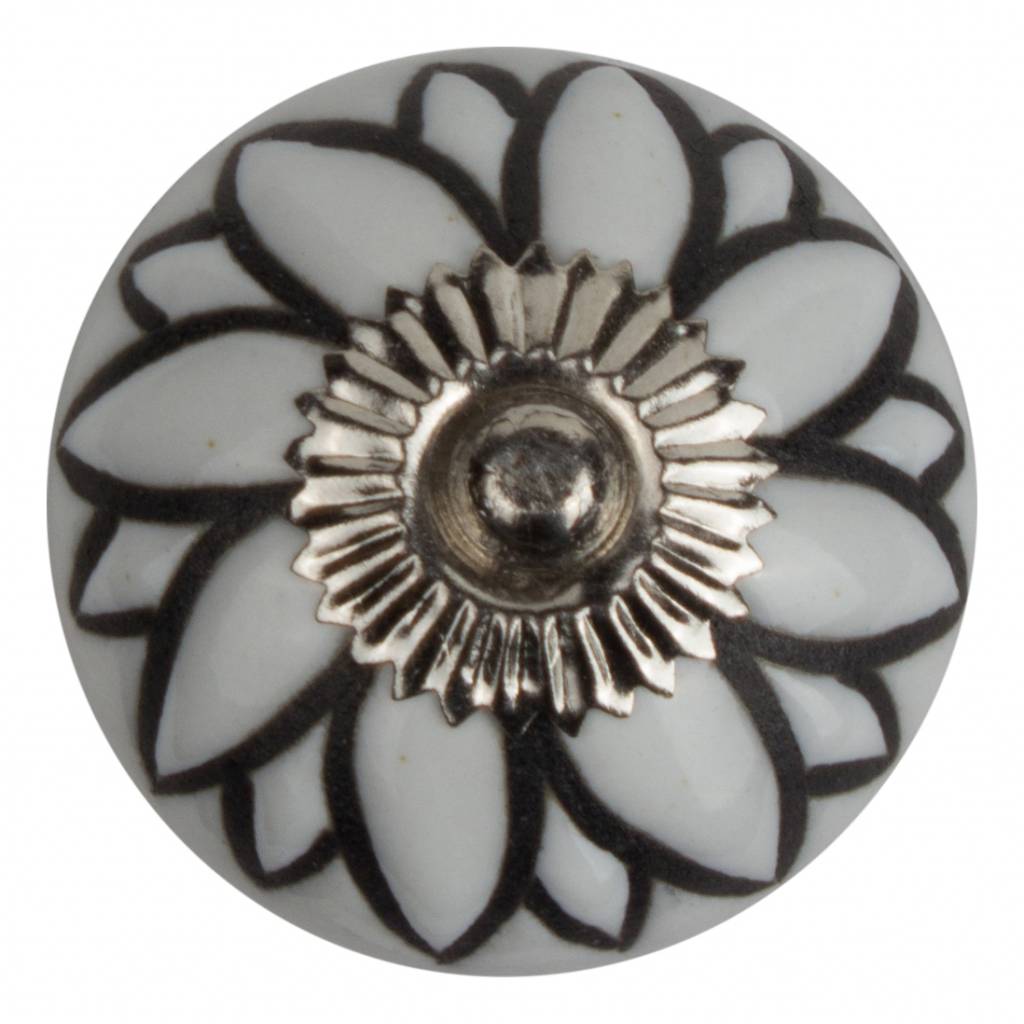 Furniture knob embossed flower white black