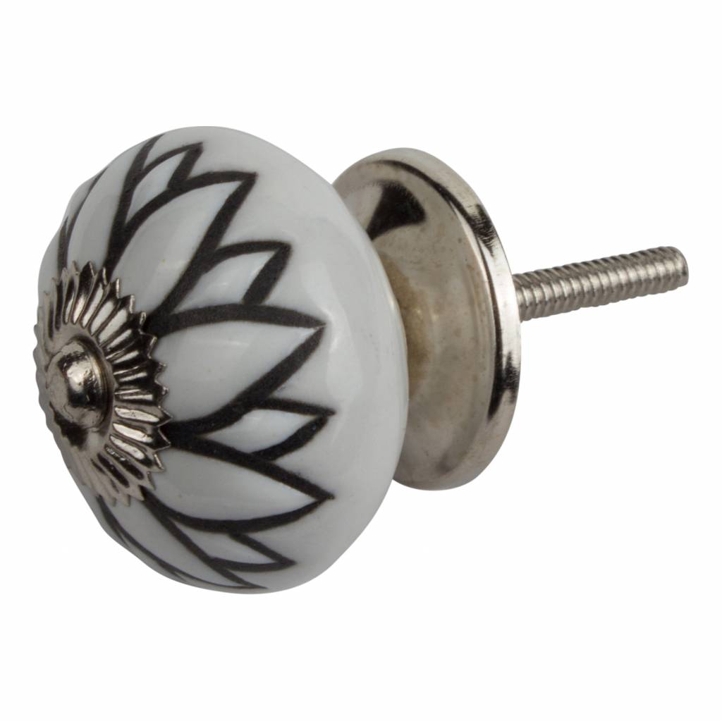 Furniture knob embossed flower white black