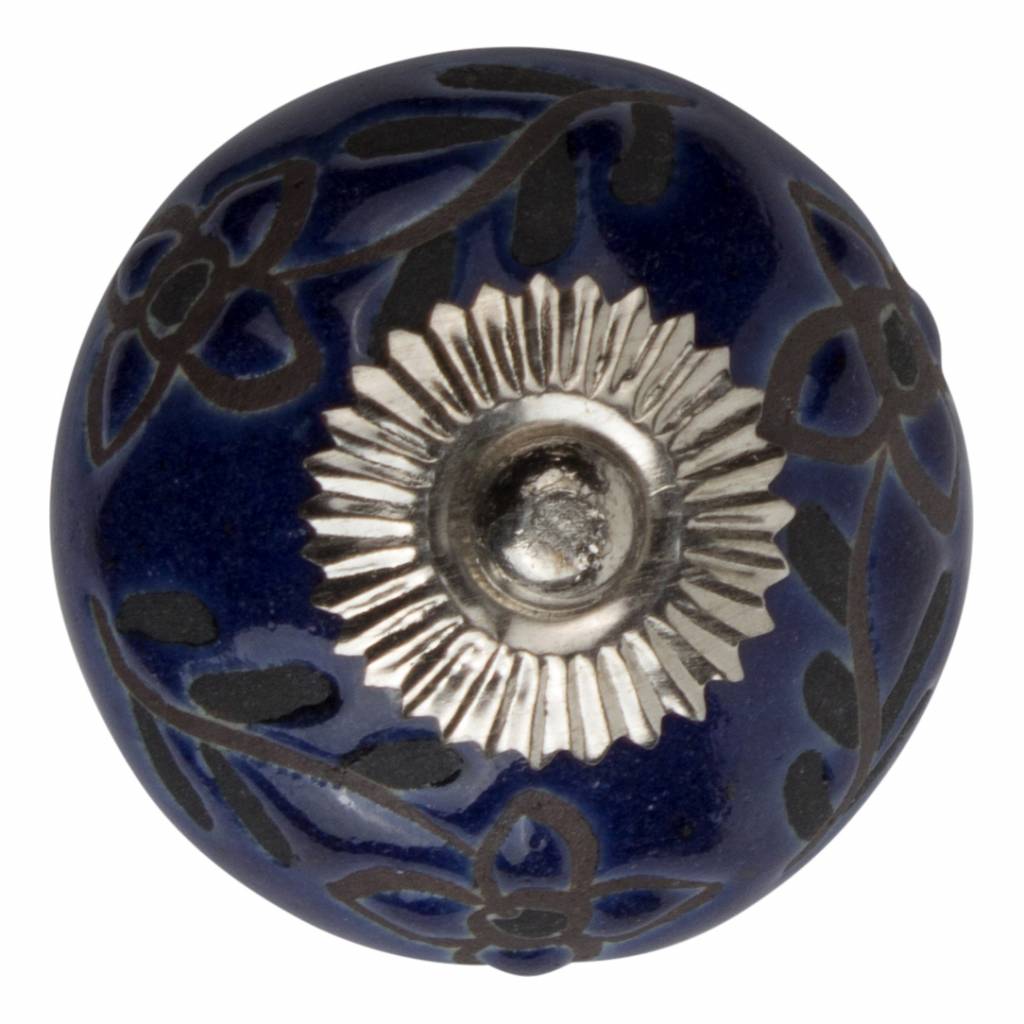 Furniture knob 40mm blue relief Deco flowers