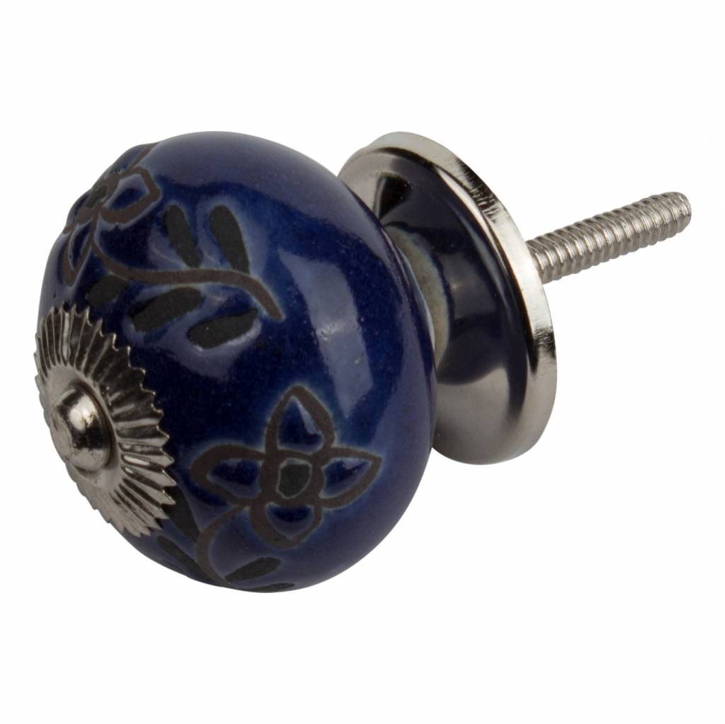 Furniture knob 40mm blue relief Deco flowers