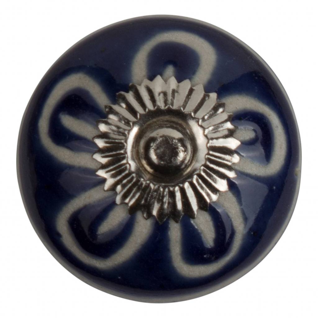 Furniture knob 40mm blue/white flower