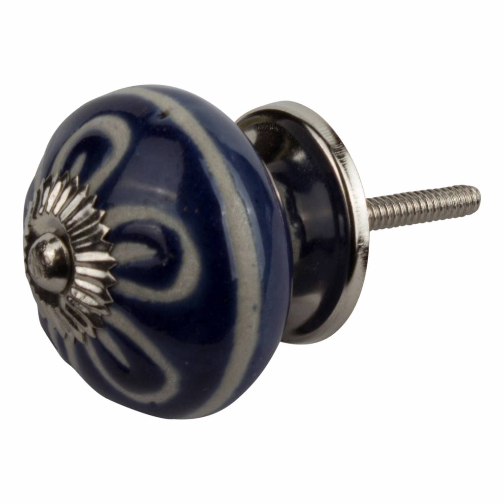 Furniture knob 40mm blue/white flower