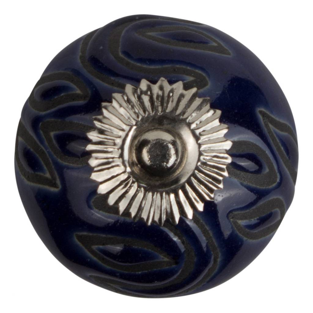 Meubelknop 40mm blauw/zwart reliëf