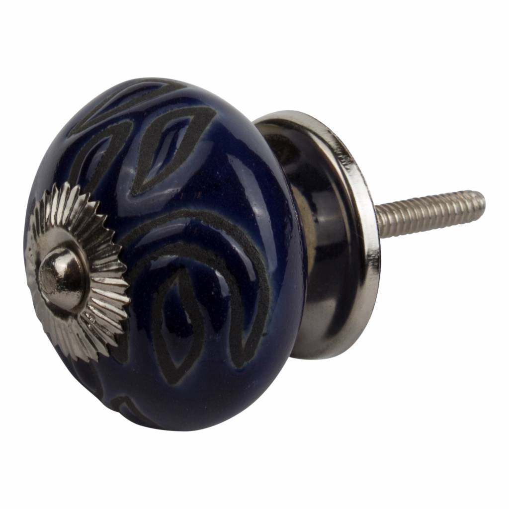 Furniture knob 40mm blue/black relief