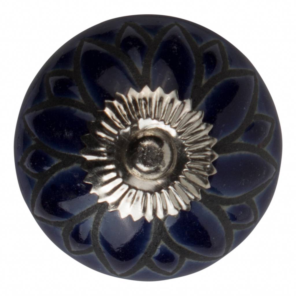 Furniture knob 40mm blue/black flower