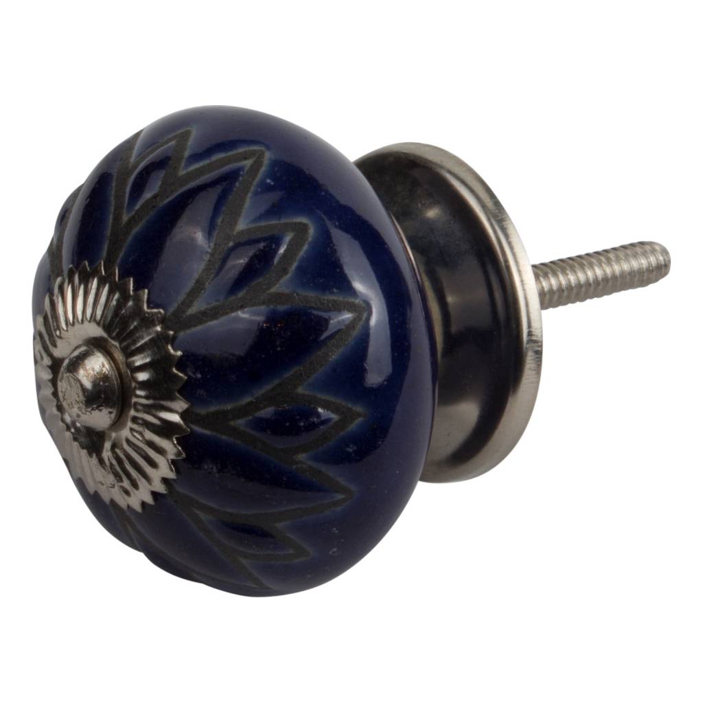 Meubelknop 40mm blauw/zwart bloem