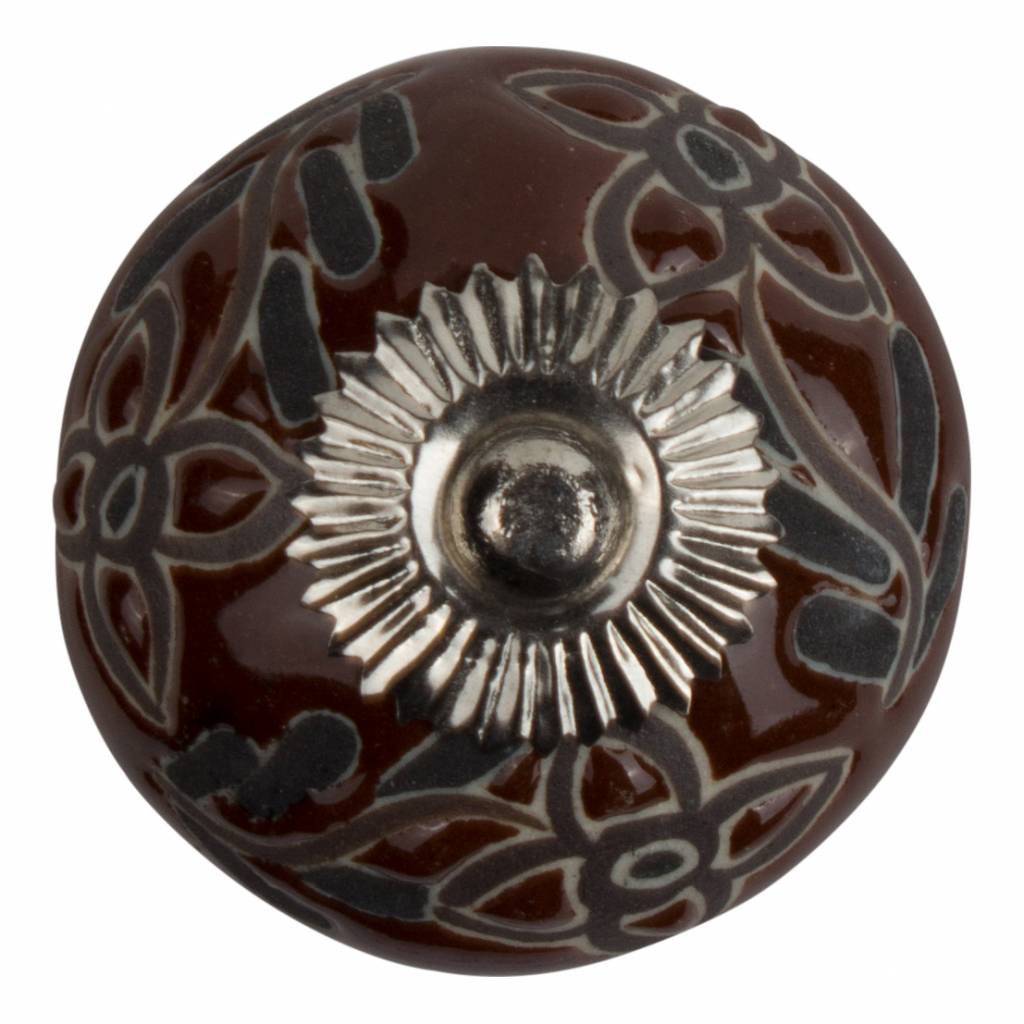 Furniture knob 40mm embossed brown/black flowers