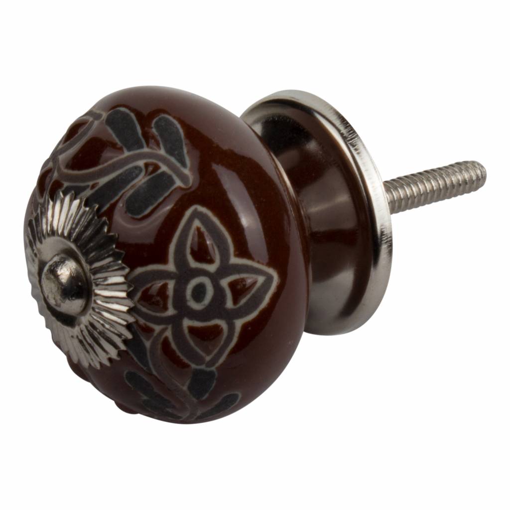 Furniture knob 40mm embossed brown/black flowers