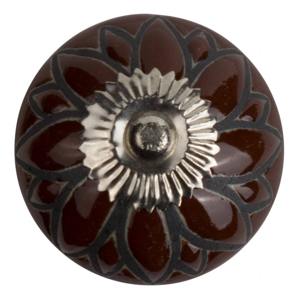 Furniture knob 40mm brown/black flower