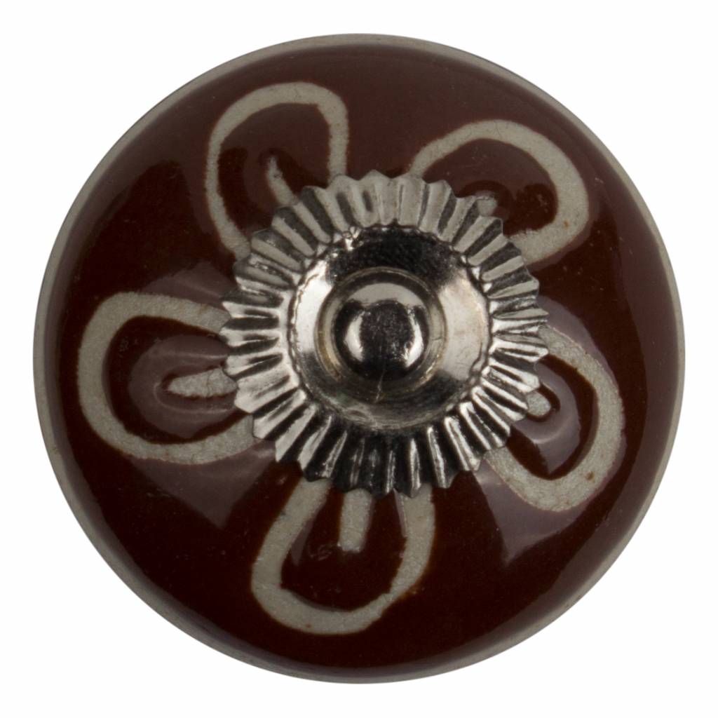 Furniture knob 40mm embossed brown/white flower