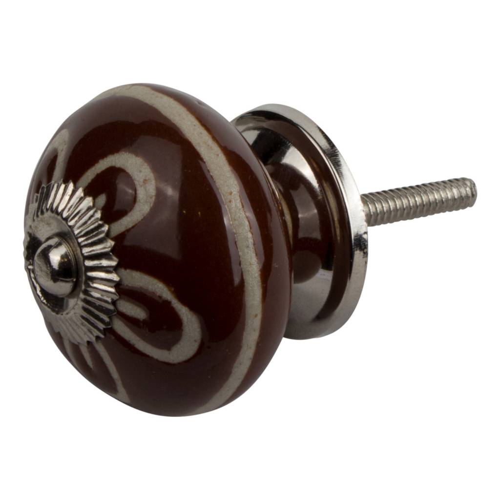 Furniture knob 40mm embossed brown/white flower