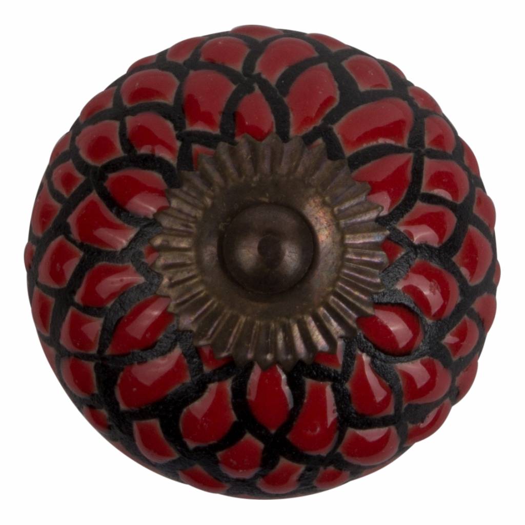 Furniture knob 40mm relief red/black flower