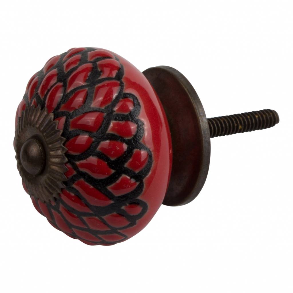 Furniture knob 40mm relief red/black flower