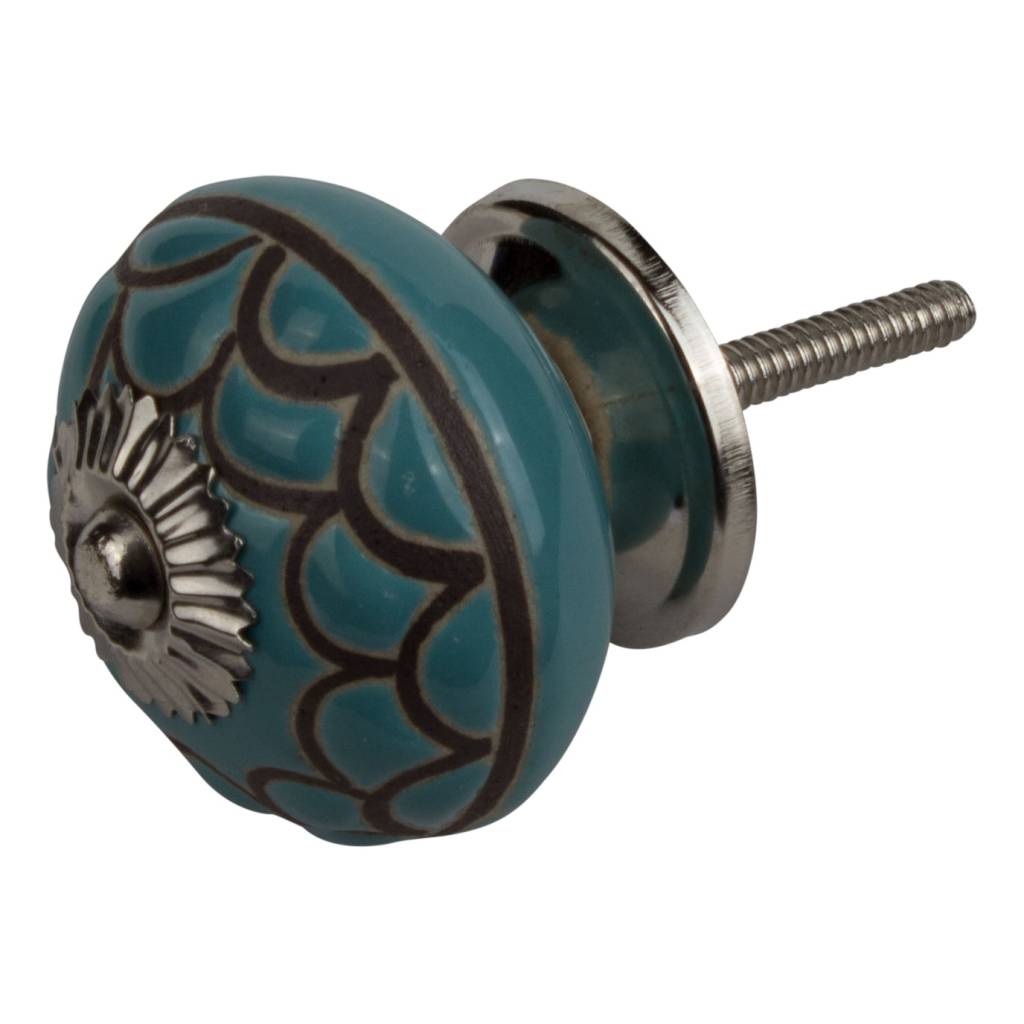 Furniture knob 40mm relief Deco blue/black