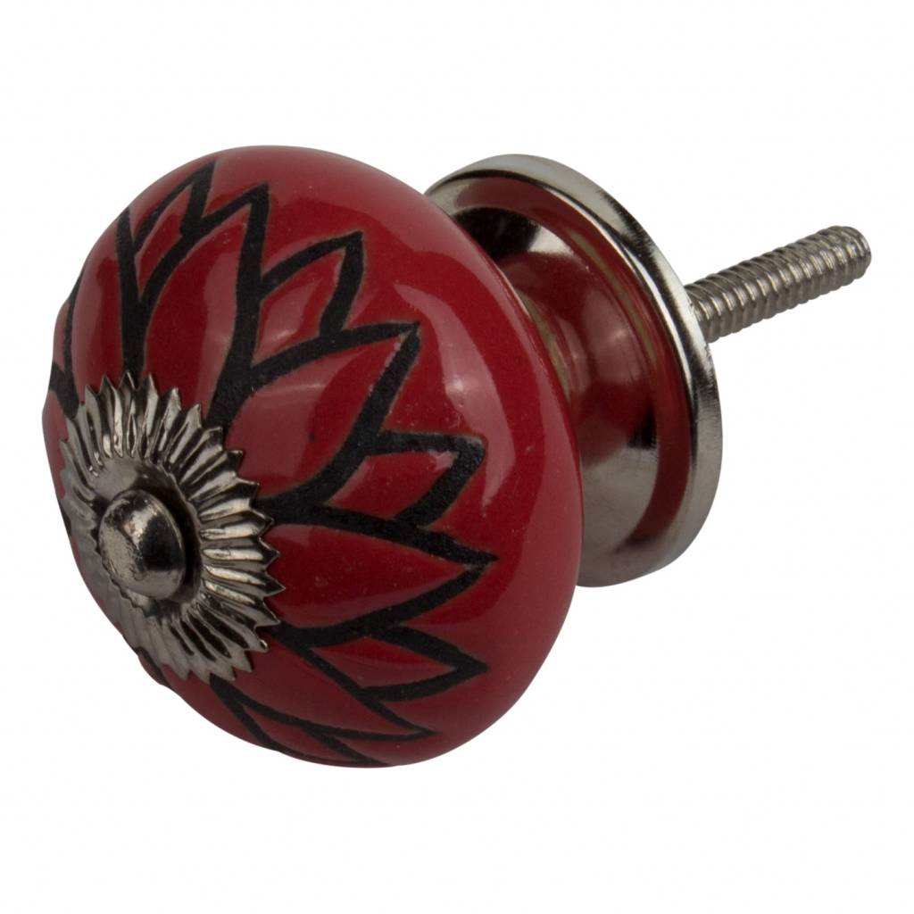 Furniture knob 40mm relief Deco flower red/black