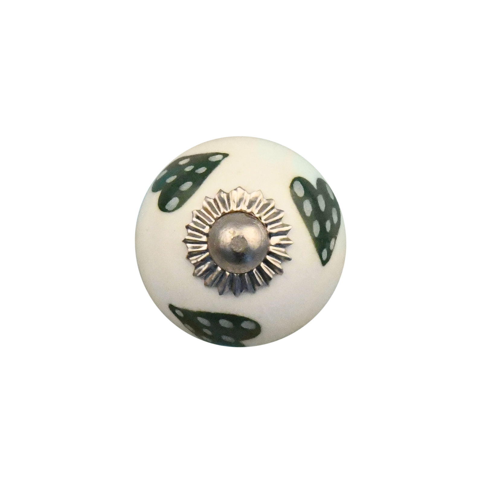 Furniture knob 30mm white green dotted hearts