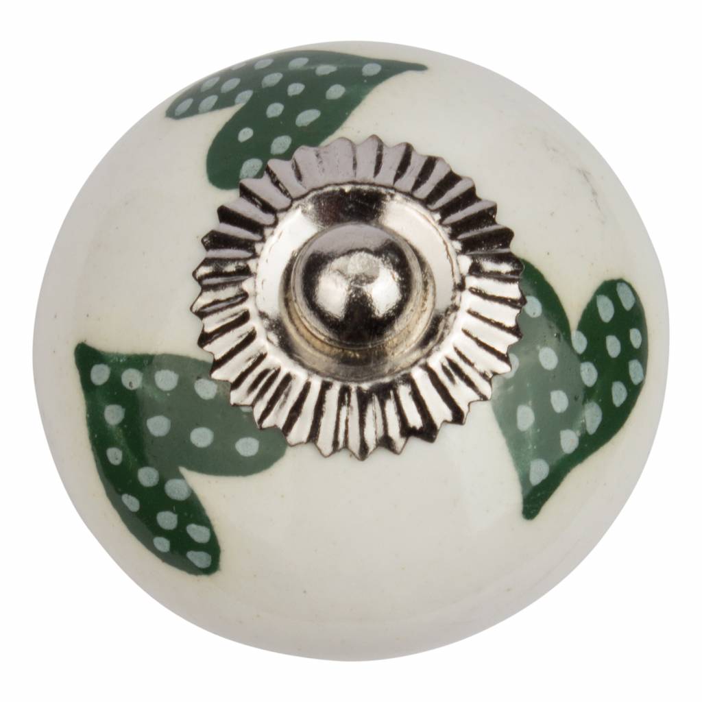 Furniture knob white green dotted hearts - dark