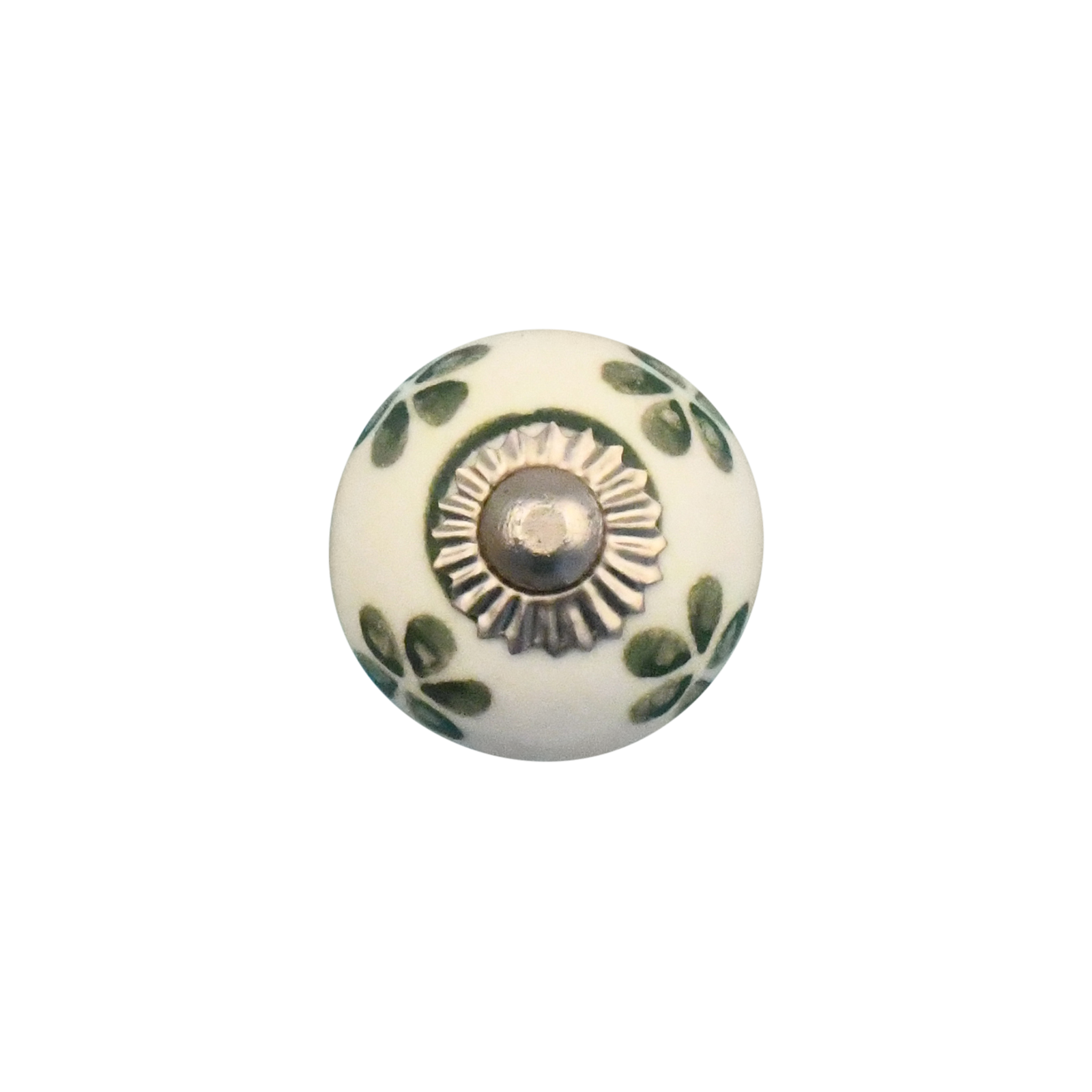 Furniture knob 30mm white with dark green flowers