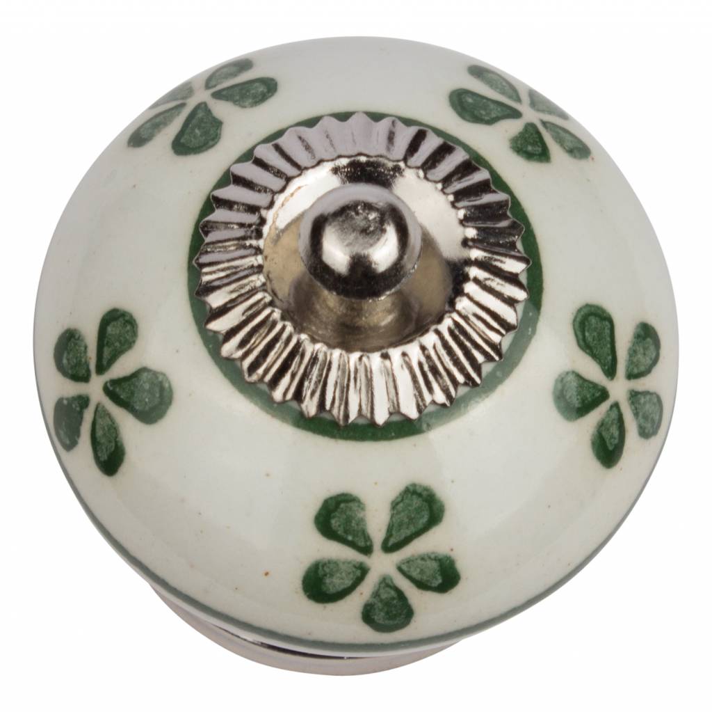 Furniture knob 40mm white green flowers - dark