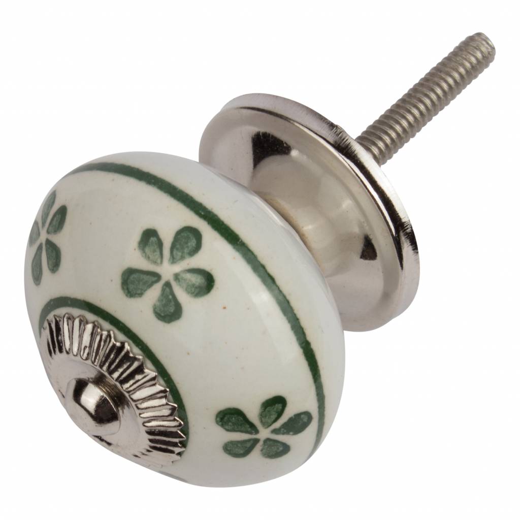 Furniture knob 40mm white green flowers - dark