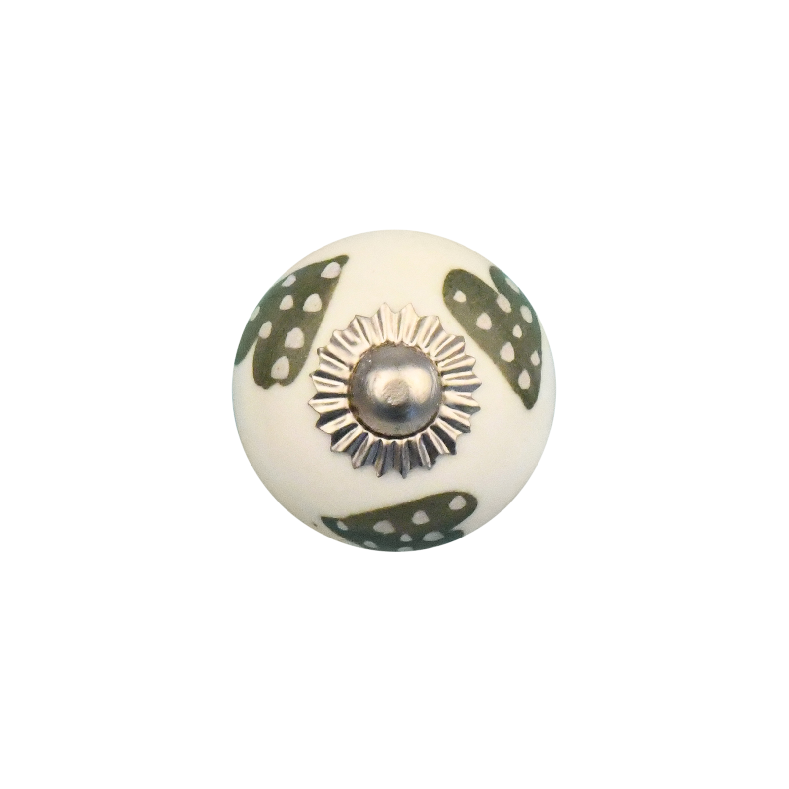 Furniture knob 30mm white green dotted hearts.