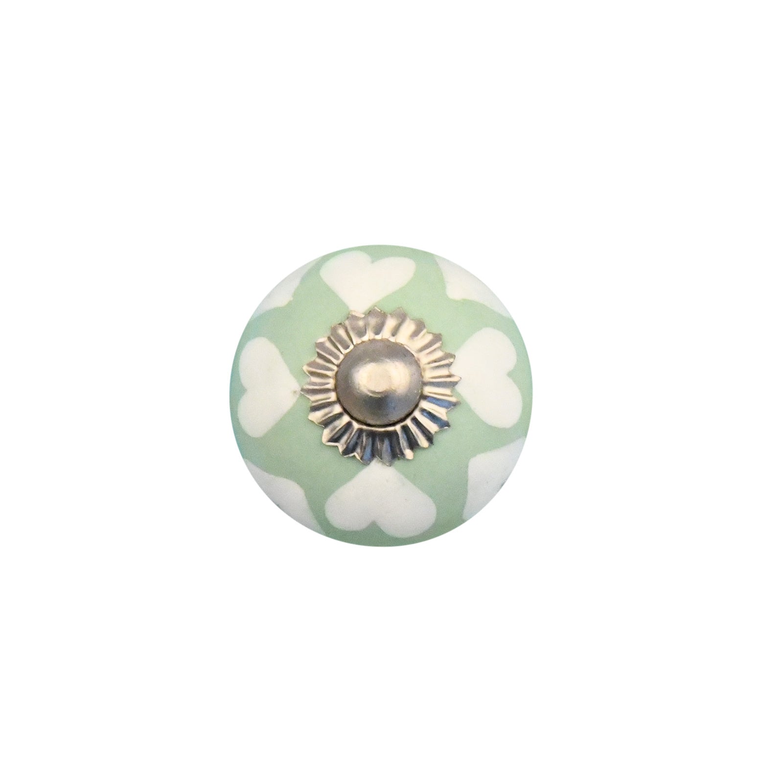 Furniture knob 30mm green with white hearts