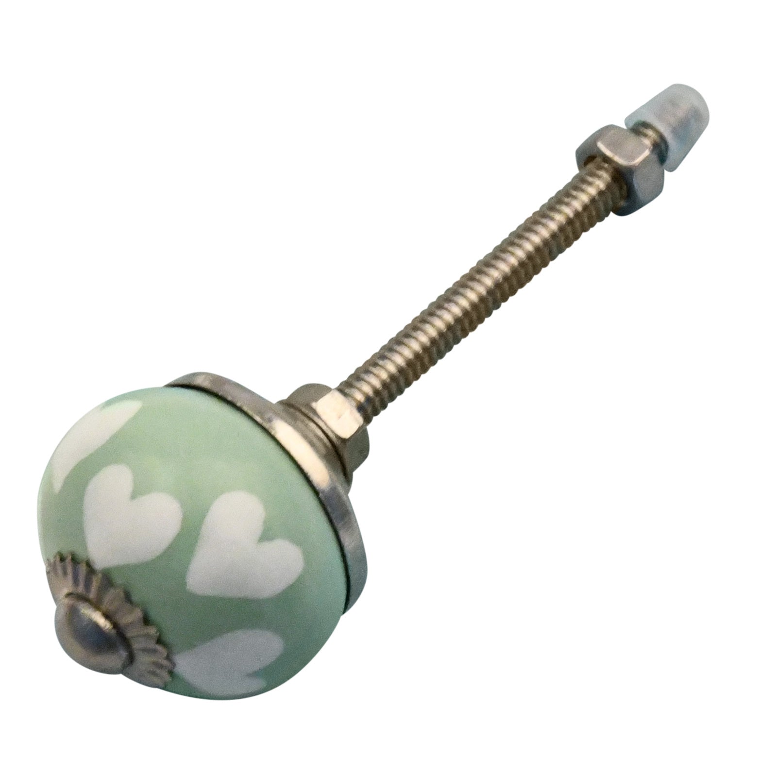 Furniture knob 30mm green with white hearts