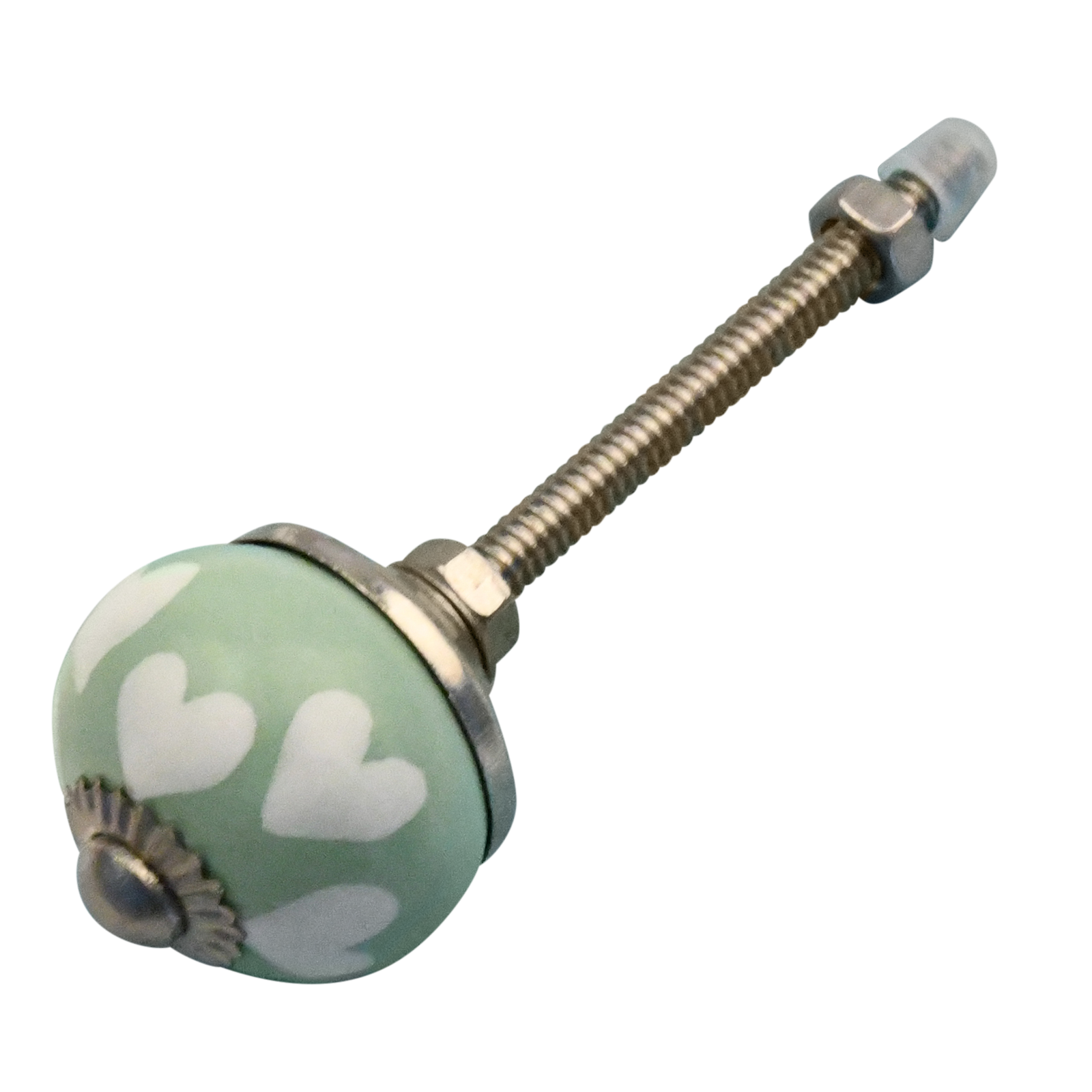 Furniture knob 30mm green with beige hearts