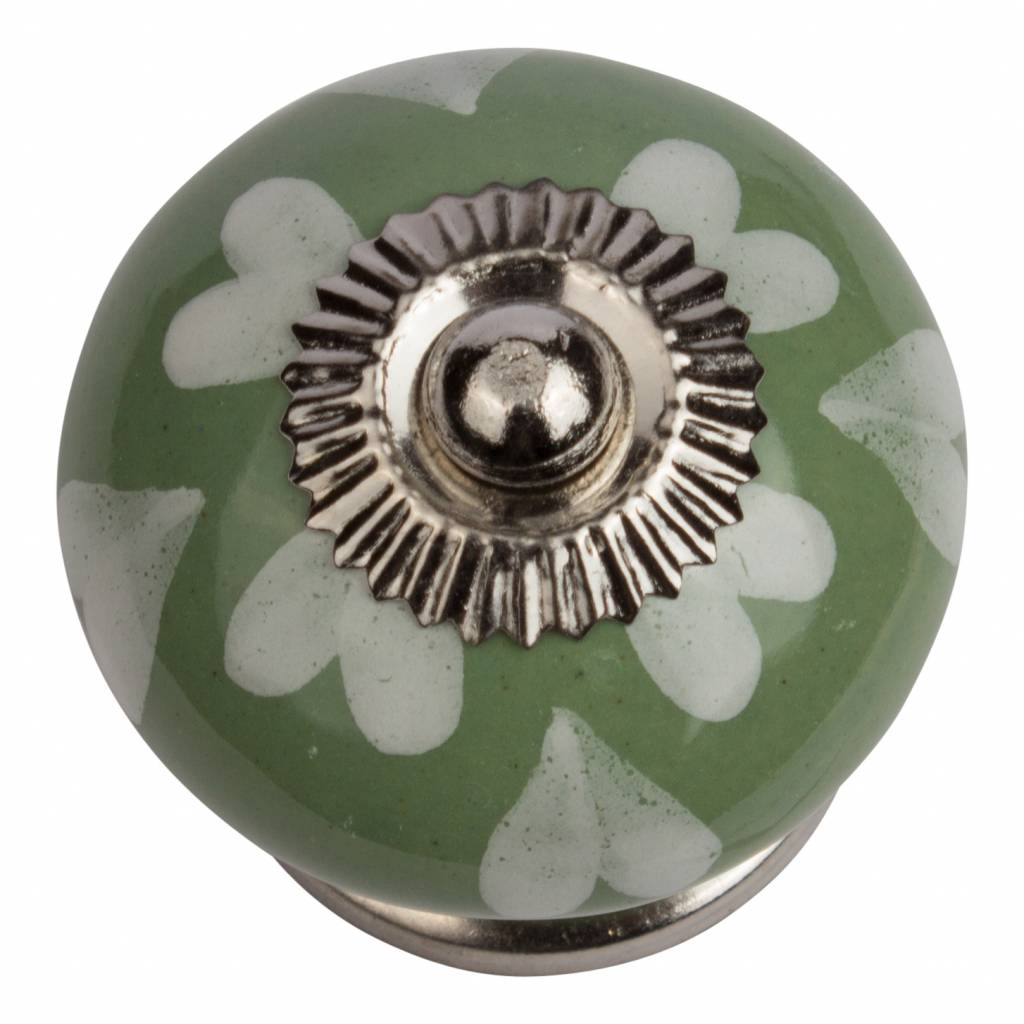 Furniture knob 40mm green white hearts