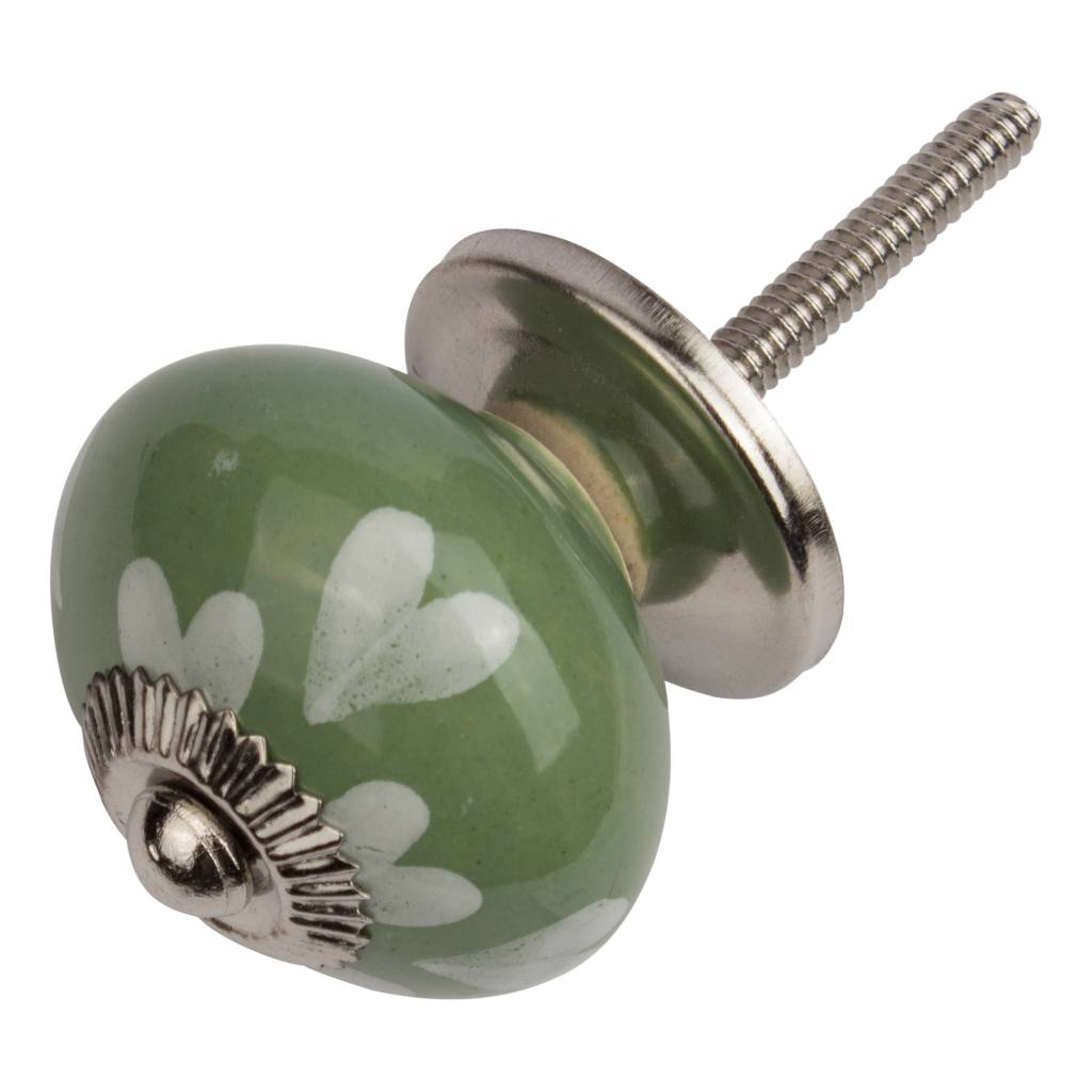 Furniture knob 40mm green white hearts