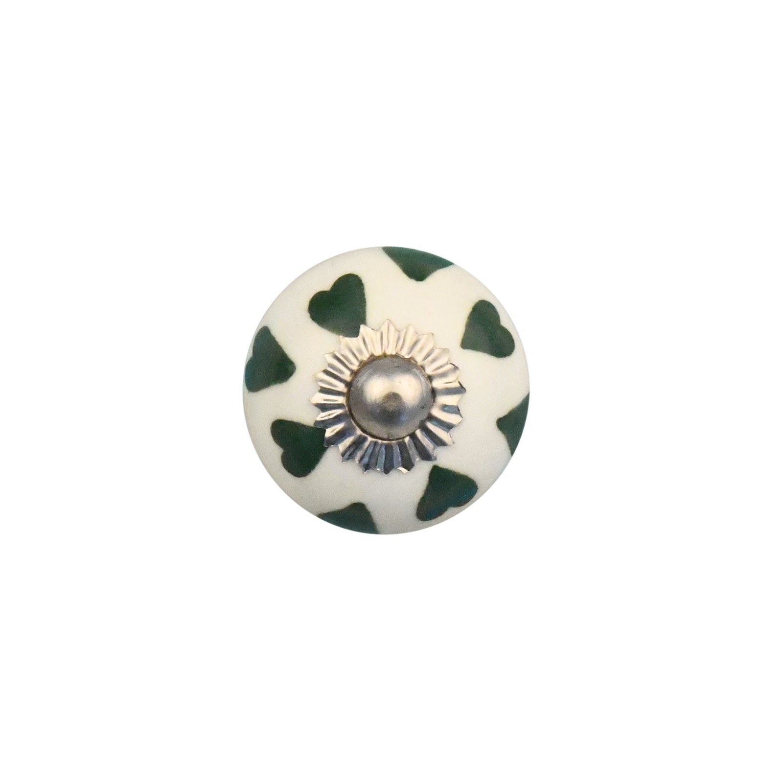 Furniture knob 30mm white, green hearts