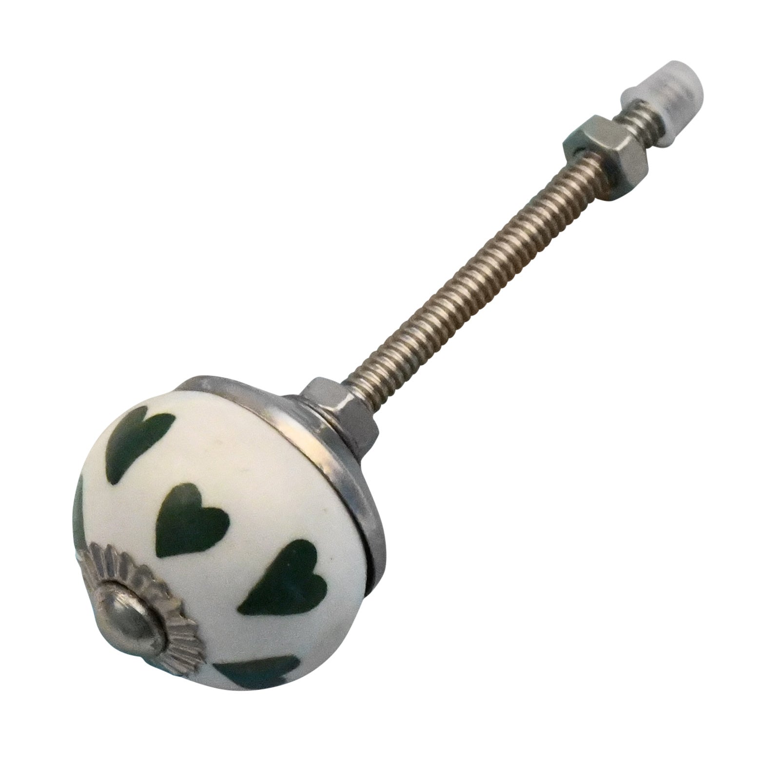 Furniture knob 30mm white, green hearts