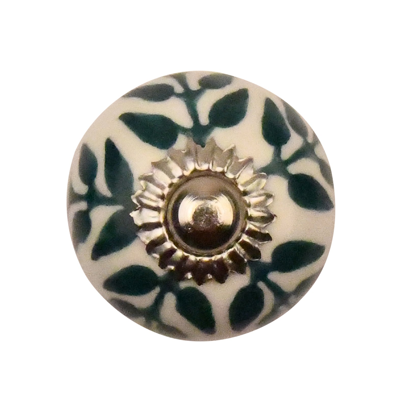 Furniture knob 30mm white with petrol leaves