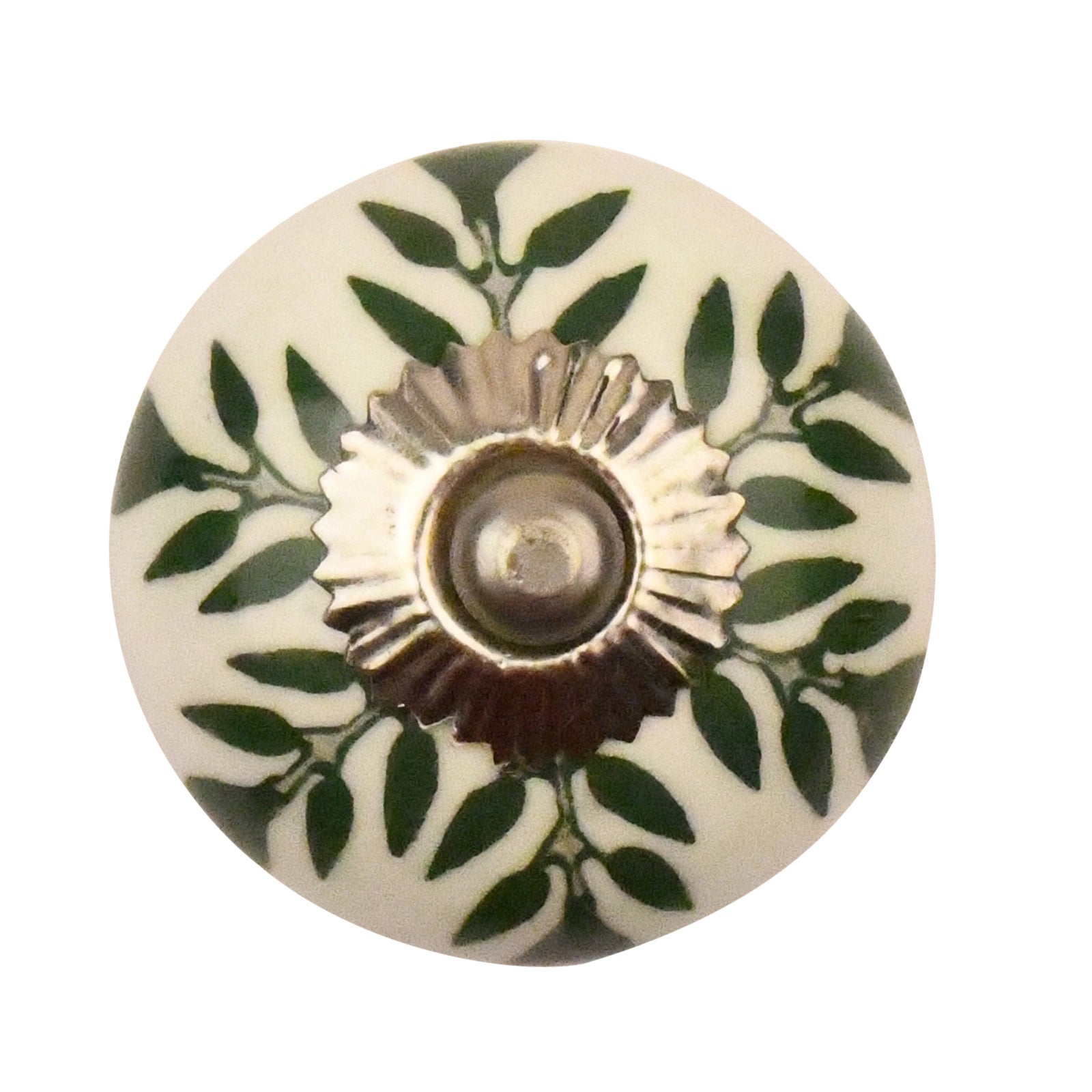 Furniture knob 40mm white with petrol leaves