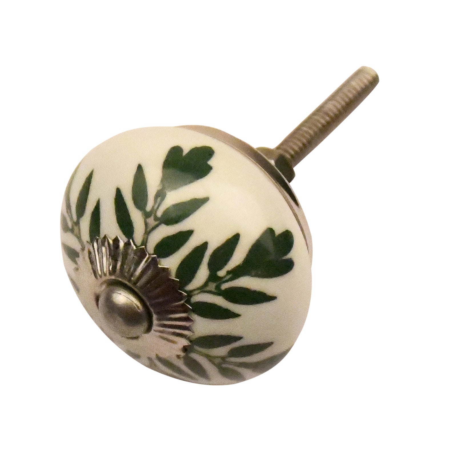 Furniture knob 40mm white with petrol leaves