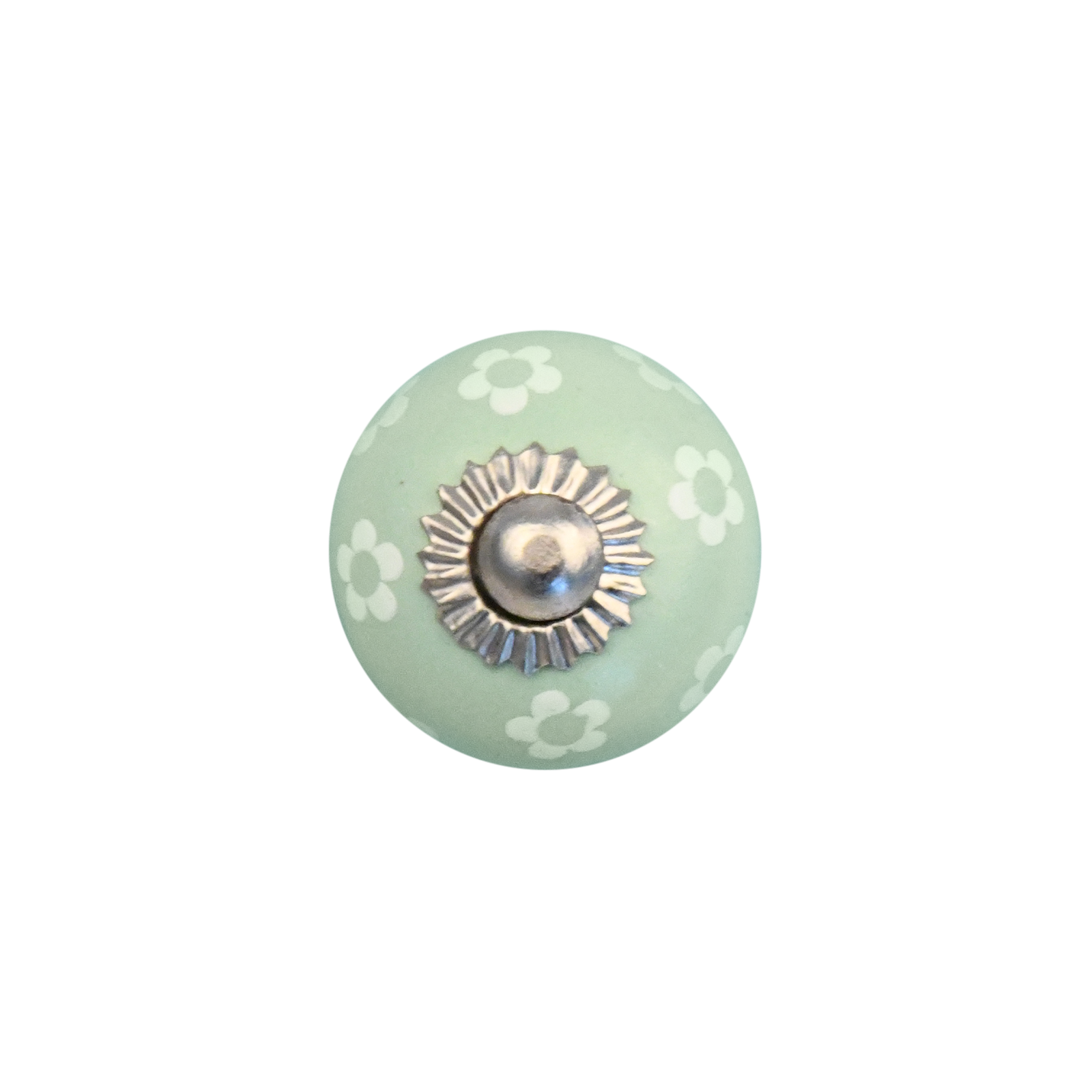 Furniture knob 30mm green with white flowers