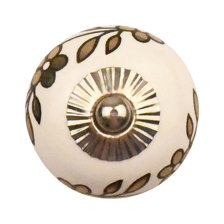 White Cabinet Knob with Gold Flowers