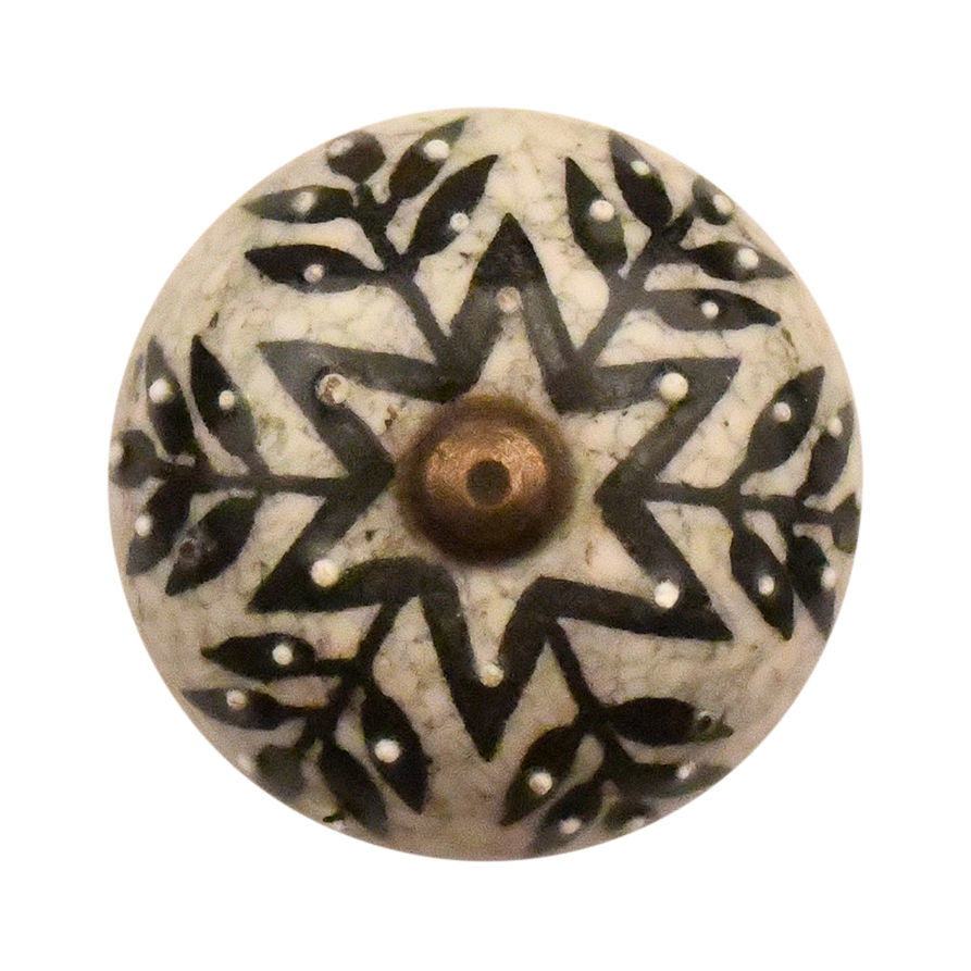 Furniture knob 40mm grey/beige with floral pattern