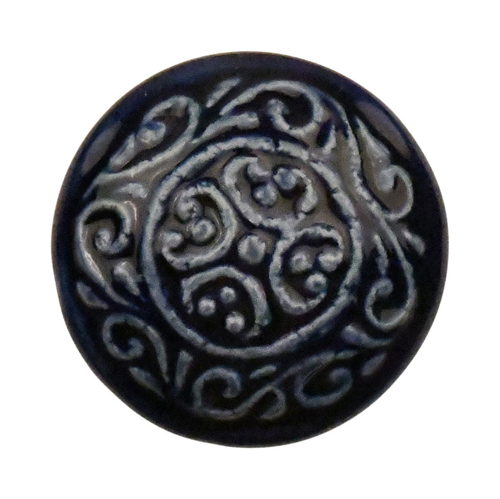 Furniture knob 41.5mm dark blue with plant motif