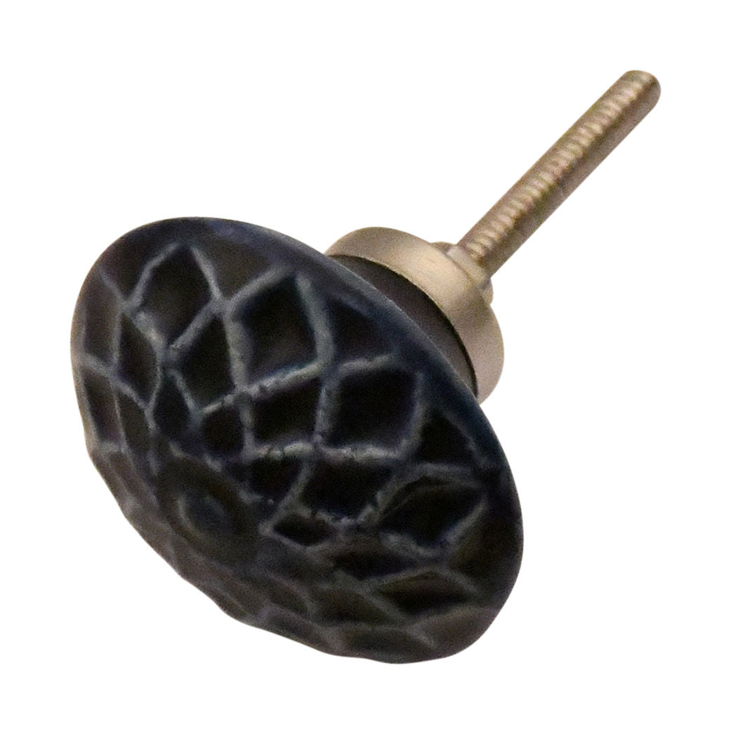 Furniture knob 43mm dark blue with floral pattern