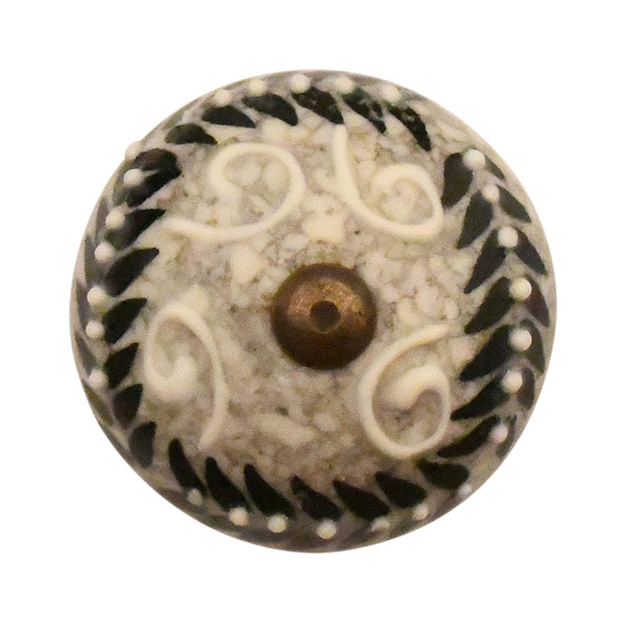 ⚠️ | NEEDS NEW PHOTO | Furniture knob 40mm grey/cream with black leaves