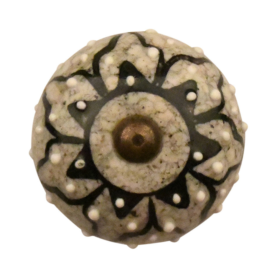 Furniture knob 40mm grey/beige with black flower